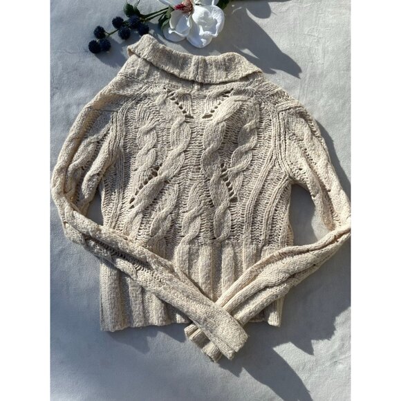 Free People XS Womens Cable Knit Wrap Cardigan Sweater Beige Wool & Acrylic Y2K - Picture 2 of 14